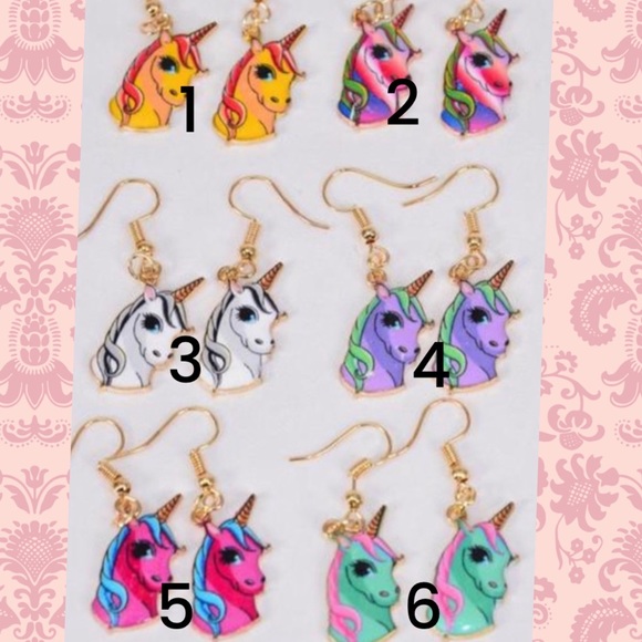 Unicorn Earrings w/ Enamel Color - Picture 1 of 2